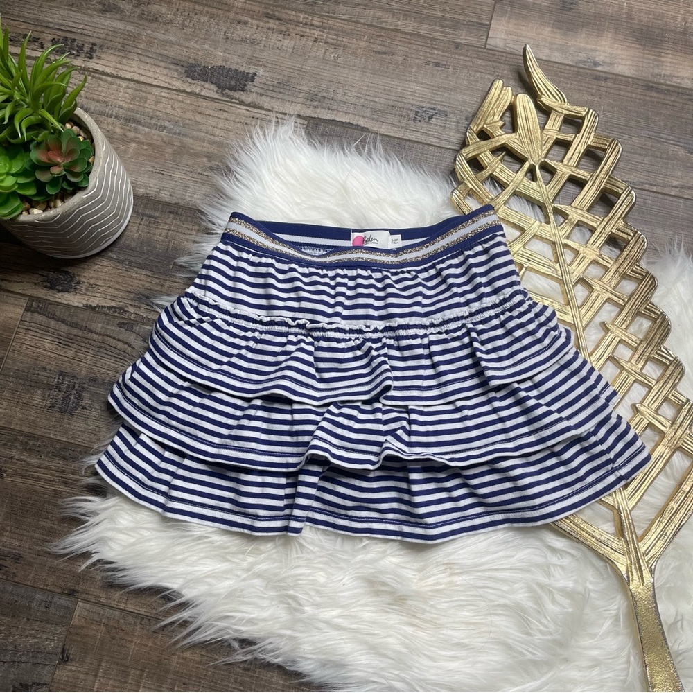 Boden Tiered Ruffle Stripe Blue White Skirt